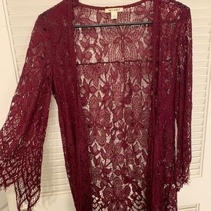 Wine lace kimono